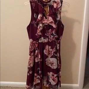 Maroon dress with pink flowers. Keyhole neck
